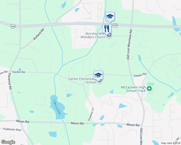 map of restaurants, bars, coffee shops, grocery stores, and more near 2345 Magaw Lane in Powder Springs
