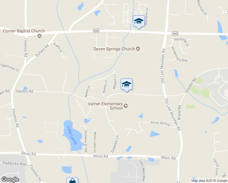 map of restaurants, bars, coffee shops, grocery stores, and more near 2345 Magaw Lane in Powder Springs