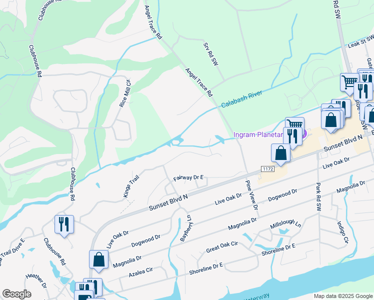 map of restaurants, bars, coffee shops, grocery stores, and more near 633-635 Kings Trail in Sunset Beach