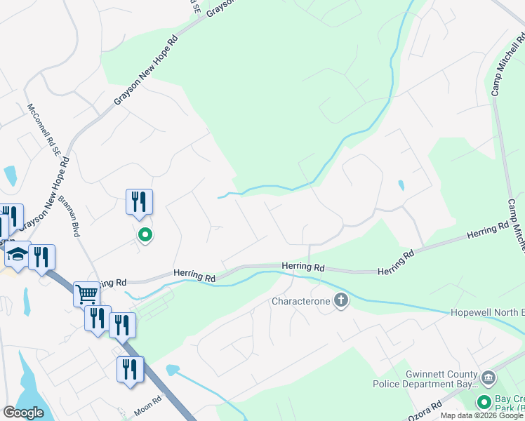 map of restaurants, bars, coffee shops, grocery stores, and more near 2275 Amberbrook Lane in Grayson