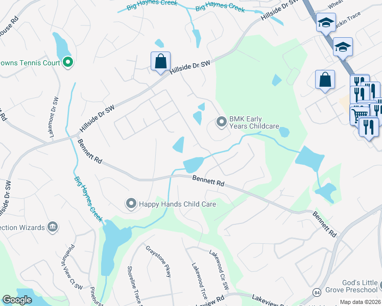 map of restaurants, bars, coffee shops, grocery stores, and more near 918 Juneau Court in Grayson