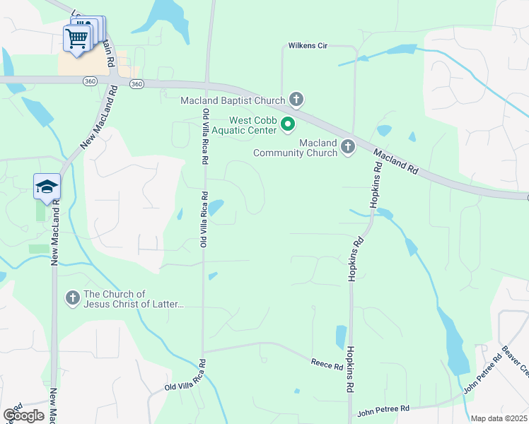 map of restaurants, bars, coffee shops, grocery stores, and more near 3750 Thackary Drive in Powder Springs