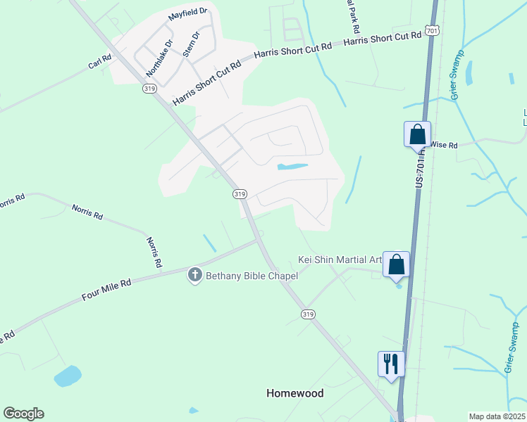 map of restaurants, bars, coffee shops, grocery stores, and more near 3611 South Carolina 319 in Conway