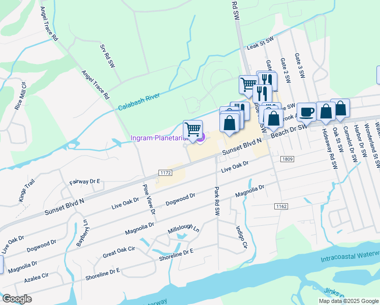map of restaurants, bars, coffee shops, grocery stores, and more near 1832 Queen Anne in Sunset Beach