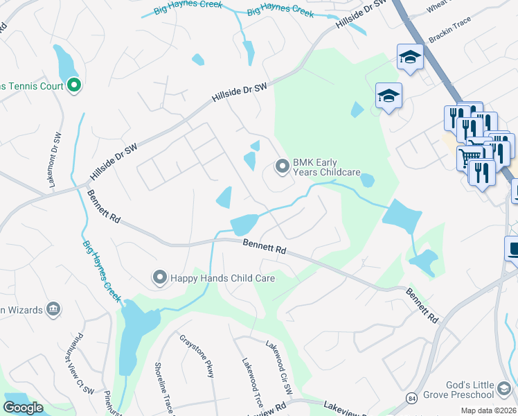 map of restaurants, bars, coffee shops, grocery stores, and more near 887 Mount McKinley Way in Grayson