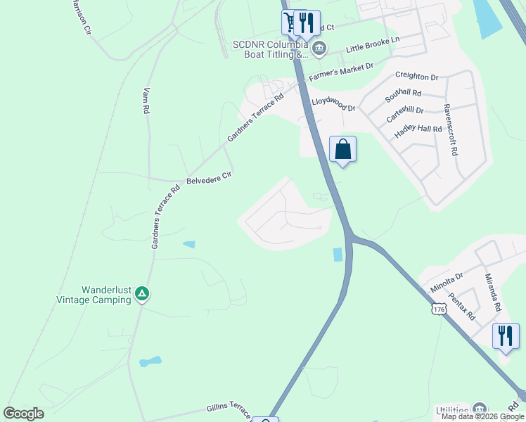 map of restaurants, bars, coffee shops, grocery stores, and more near 428 Summer Creek Drive in West Columbia