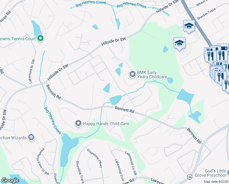 map of restaurants, bars, coffee shops, grocery stores, and more near 918 Juneau Court in Grayson