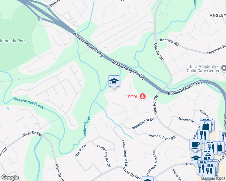 map of restaurants, bars, coffee shops, grocery stores, and more near 400 Gwin Oaks Drive in Lawrenceville