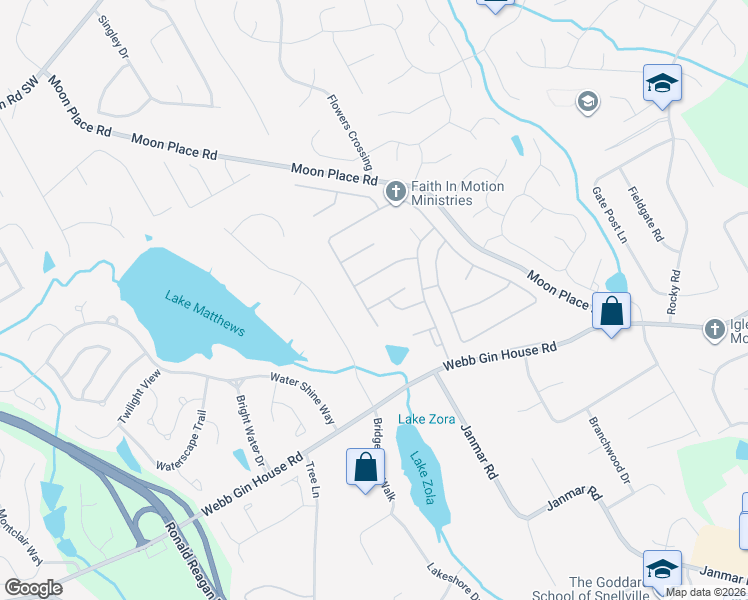 map of restaurants, bars, coffee shops, grocery stores, and more near 2079 Newstead Court in Snellville
