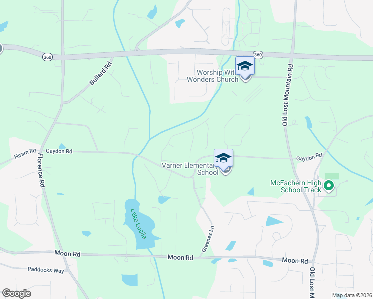 map of restaurants, bars, coffee shops, grocery stores, and more near 2432 Noelle Lane in Powder Springs