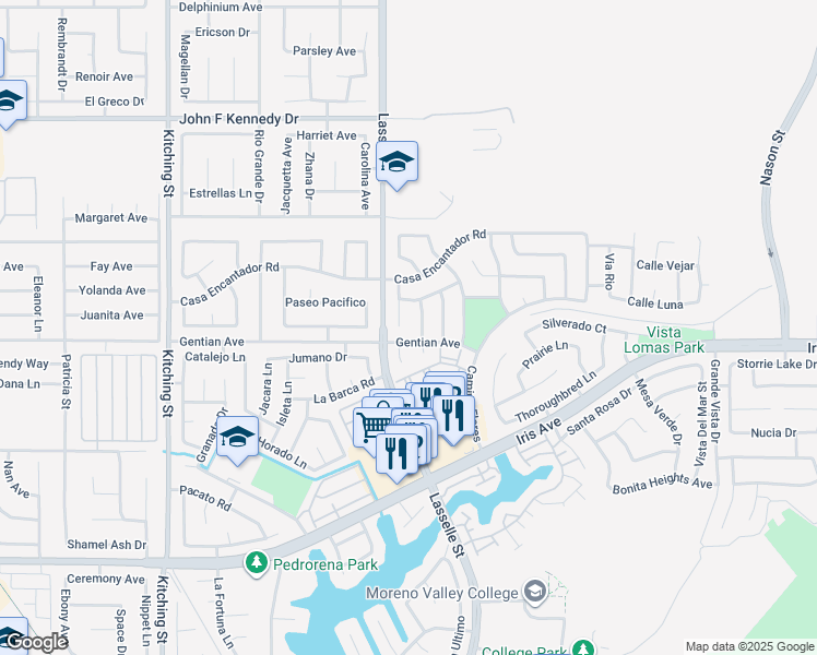 map of restaurants, bars, coffee shops, grocery stores, and more near 15468 Alosta Lane in Moreno Valley