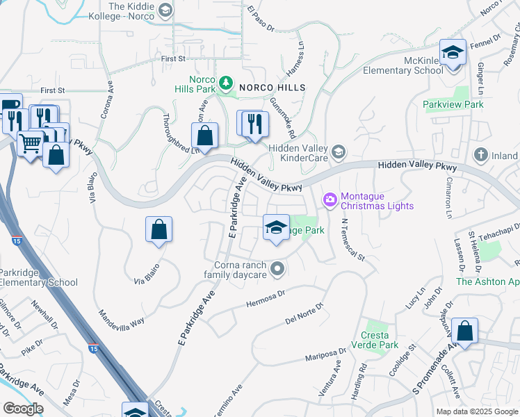 map of restaurants, bars, coffee shops, grocery stores, and more near 935 Redtail Drive in Corona