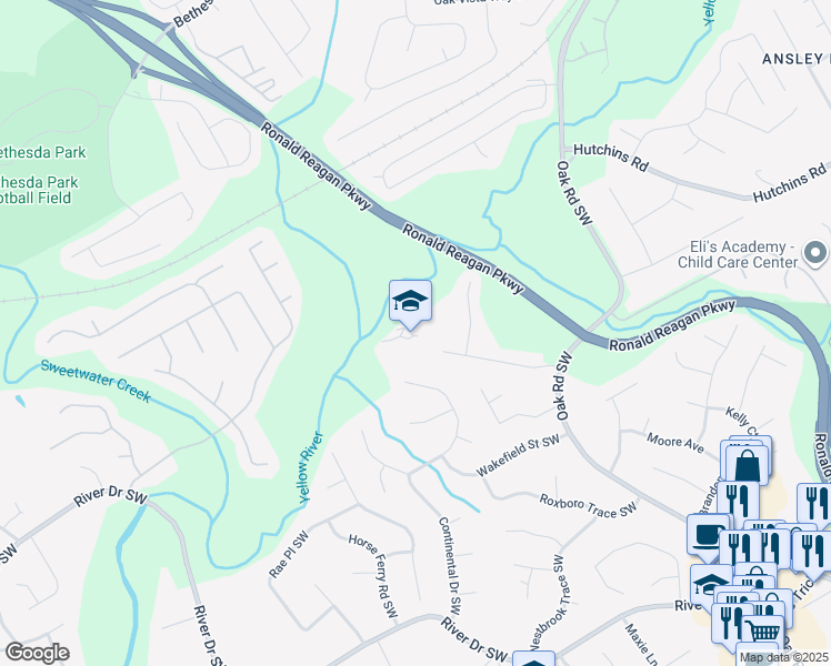 map of restaurants, bars, coffee shops, grocery stores, and more near 400 Gwin Oaks Drive in Lawrenceville