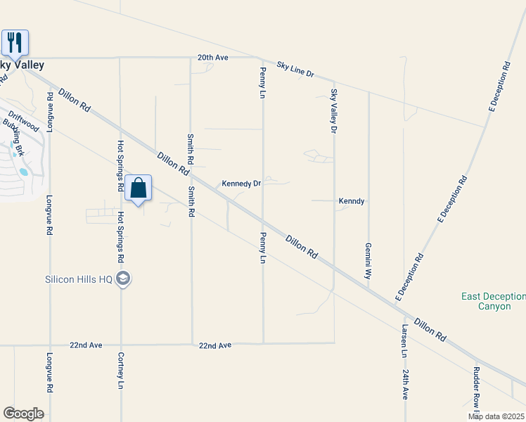 map of restaurants, bars, coffee shops, grocery stores, and more near Penny Lane in Riverside County