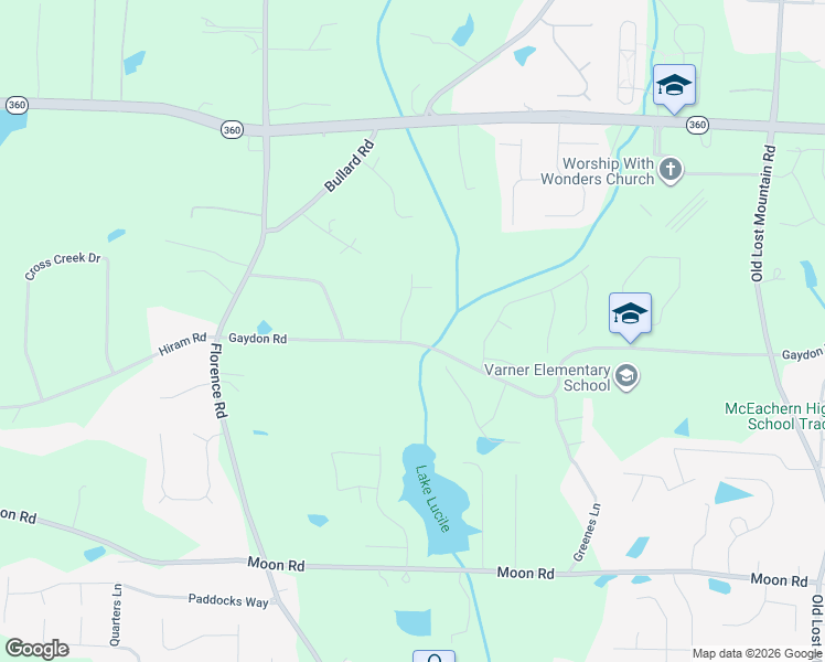 map of restaurants, bars, coffee shops, grocery stores, and more near 2400 Sassafrass Lane in Powder Springs