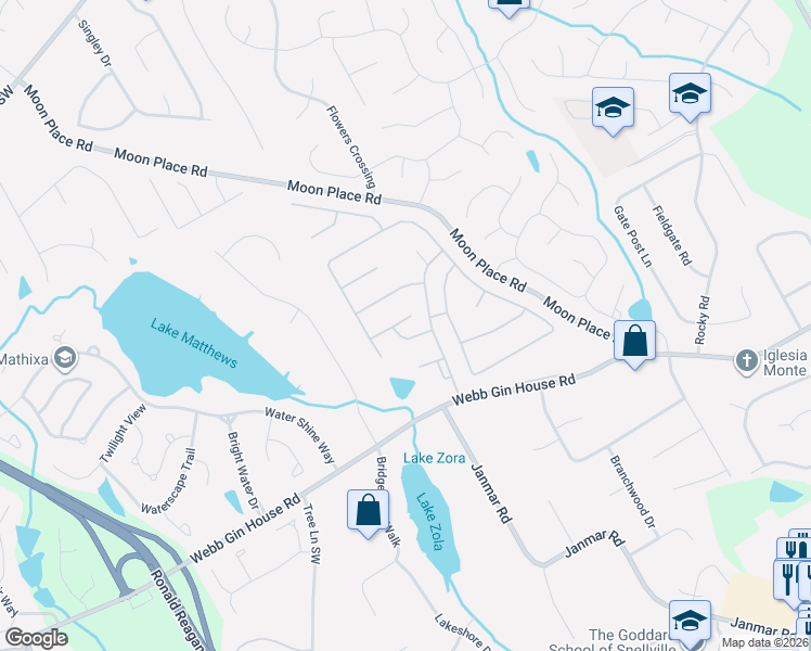 map of restaurants, bars, coffee shops, grocery stores, and more near 2080 Vicarage Lane in Snellville
