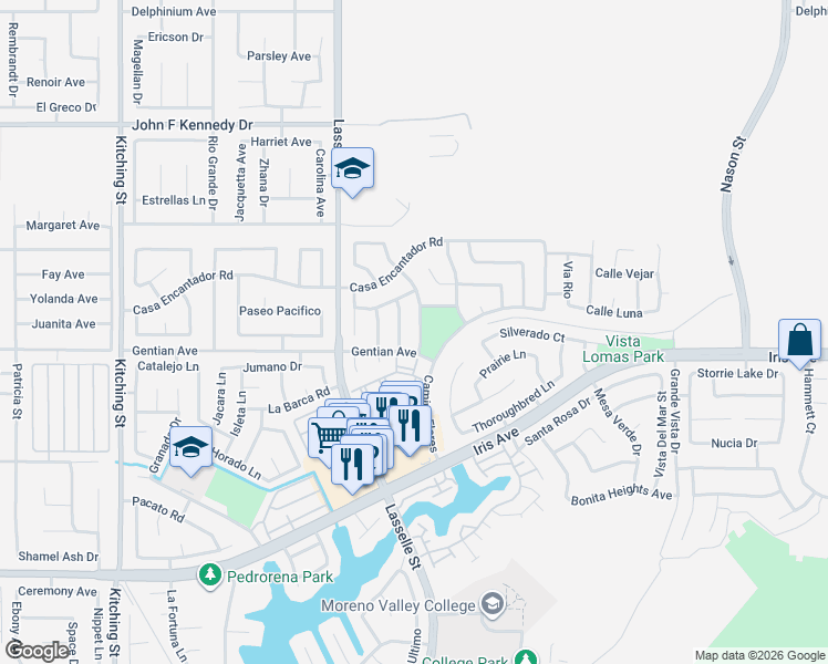 map of restaurants, bars, coffee shops, grocery stores, and more near 15465 Caballo Road in Moreno Valley