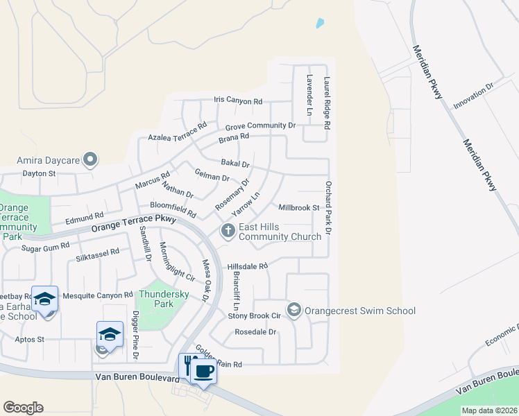 map of restaurants, bars, coffee shops, grocery stores, and more near 8517 Chesterfield Road in Riverside