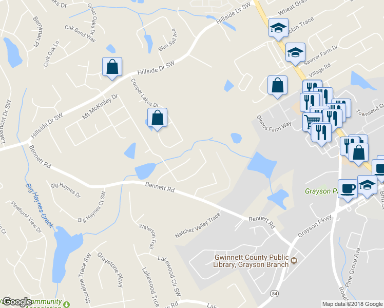 map of restaurants, bars, coffee shops, grocery stores, and more near 807 Mount McKinley Way in Grayson