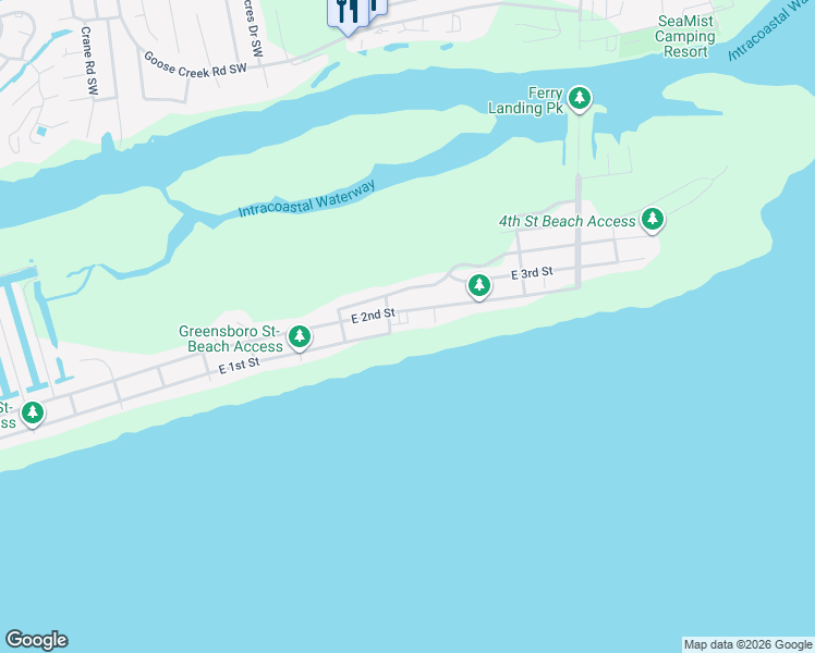 map of restaurants, bars, coffee shops, grocery stores, and more near 416-498 E 1st St in Ocean Isle Beach