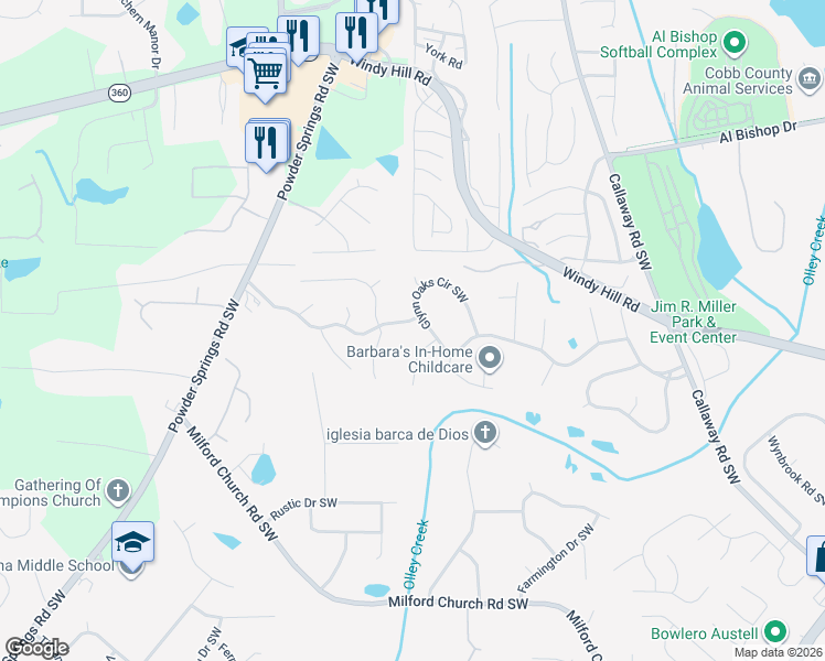 map of restaurants, bars, coffee shops, grocery stores, and more near 1439 Glynn Oaks Circle Southwest in Marietta