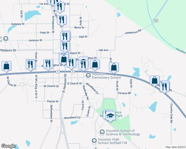 map of restaurants, bars, coffee shops, grocery stores, and more near 401-469 East Madison Street in Houston