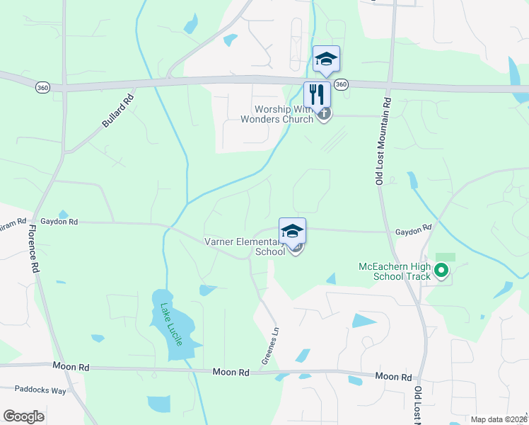 map of restaurants, bars, coffee shops, grocery stores, and more near 2338 Magaw Lane in Powder Springs