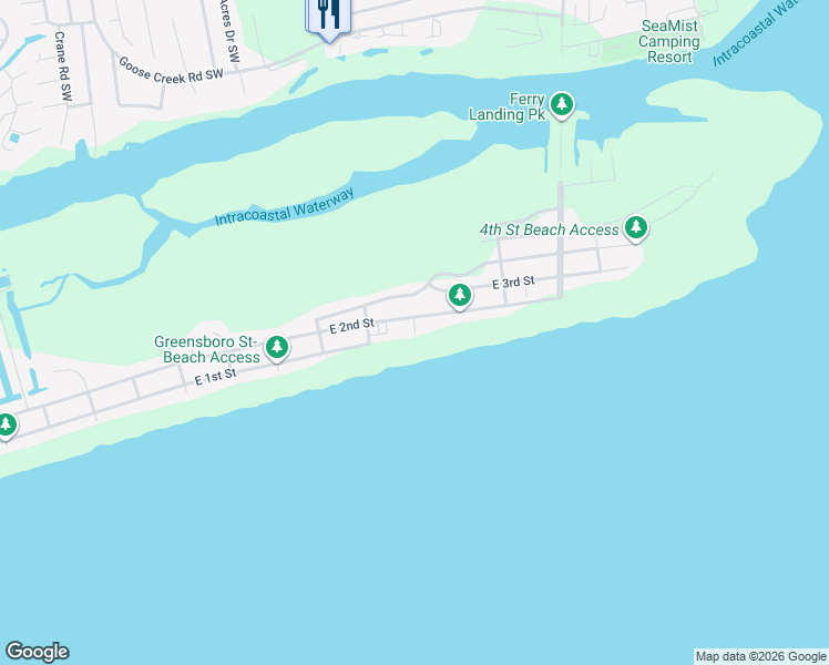 map of restaurants, bars, coffee shops, grocery stores, and more near 416 East 1st Street in Ocean Isle Beach