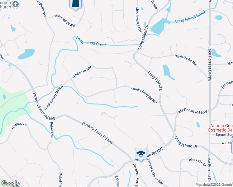 map of restaurants, bars, coffee shops, grocery stores, and more near 388 Londonberry Road Northwest in Atlanta