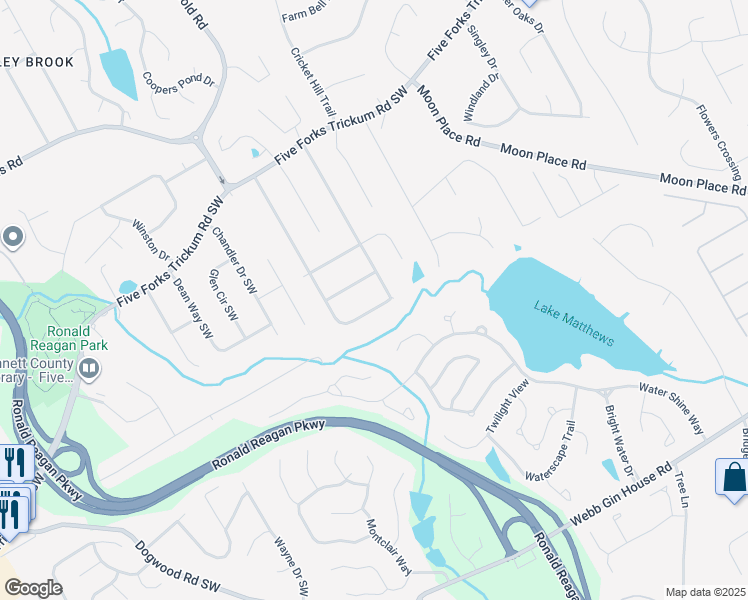 map of restaurants, bars, coffee shops, grocery stores, and more near 733 Emerald Forest Circle Southwest in Lawrenceville