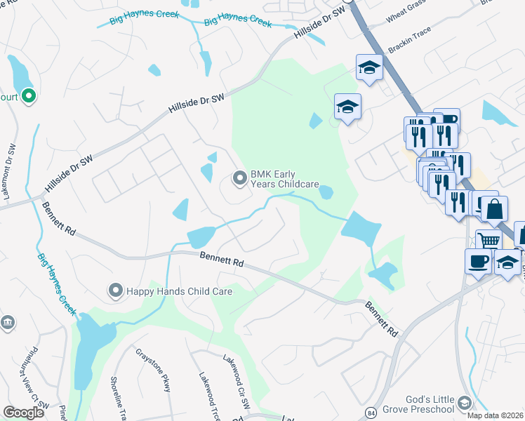 map of restaurants, bars, coffee shops, grocery stores, and more near 807 Mount McKinley Way in Grayson