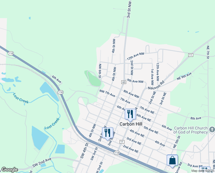 map of restaurants, bars, coffee shops, grocery stores, and more near 8th Avenue Northwest in Carbon Hill