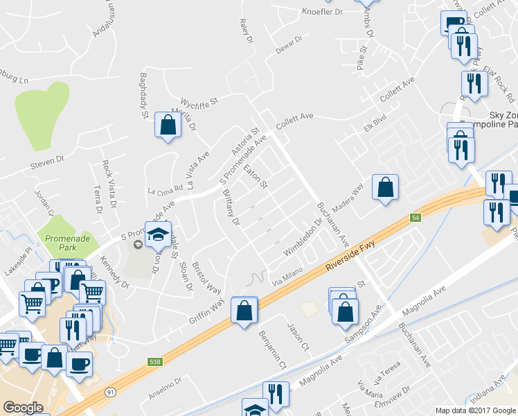 map of restaurants, bars, coffee shops, grocery stores, and more near 2958 Hampshire Circle in Corona