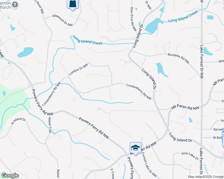 map of restaurants, bars, coffee shops, grocery stores, and more near 385 Londonberry Road Northwest in Sandy Springs