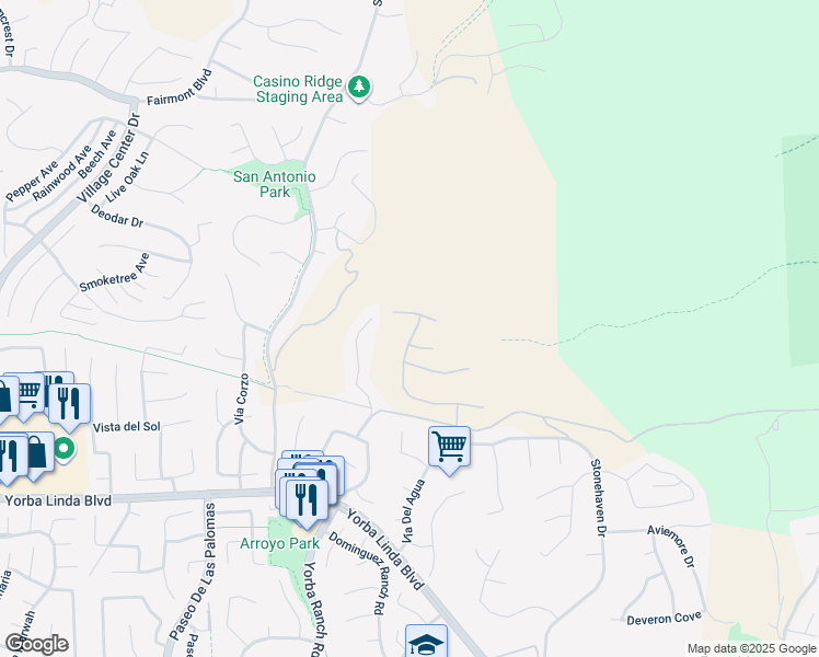 map of restaurants, bars, coffee shops, grocery stores, and more near North Ridgeline Road in Orange