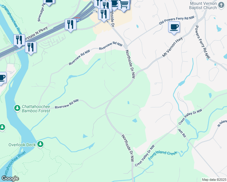 map of restaurants, bars, coffee shops, grocery stores, and more near 5138 Northside Drive Northwest in Atlanta