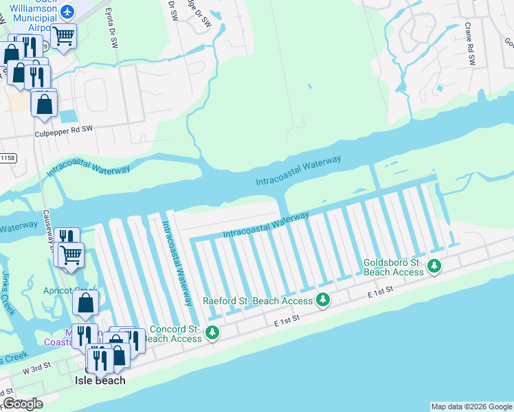 map of restaurants, bars, coffee shops, grocery stores, and more near 57 Craven St in Ocean Isle Beach