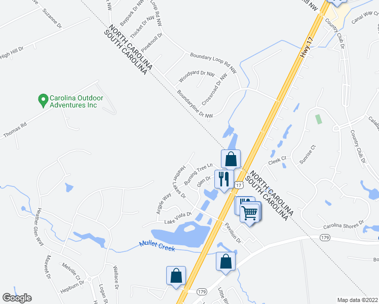 map of restaurants, bars, coffee shops, grocery stores, and more near 4155 Heather Lakes Drive in Little River