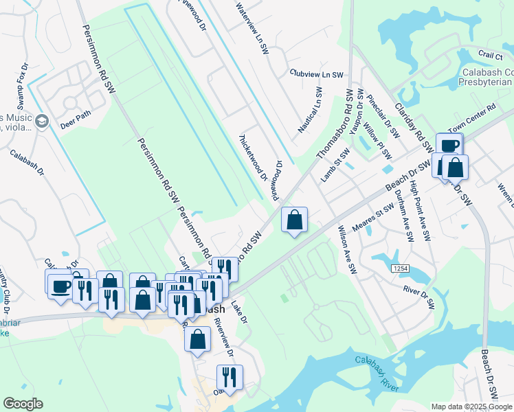 map of restaurants, bars, coffee shops, grocery stores, and more near 1092 Harbor Drive in Calabash