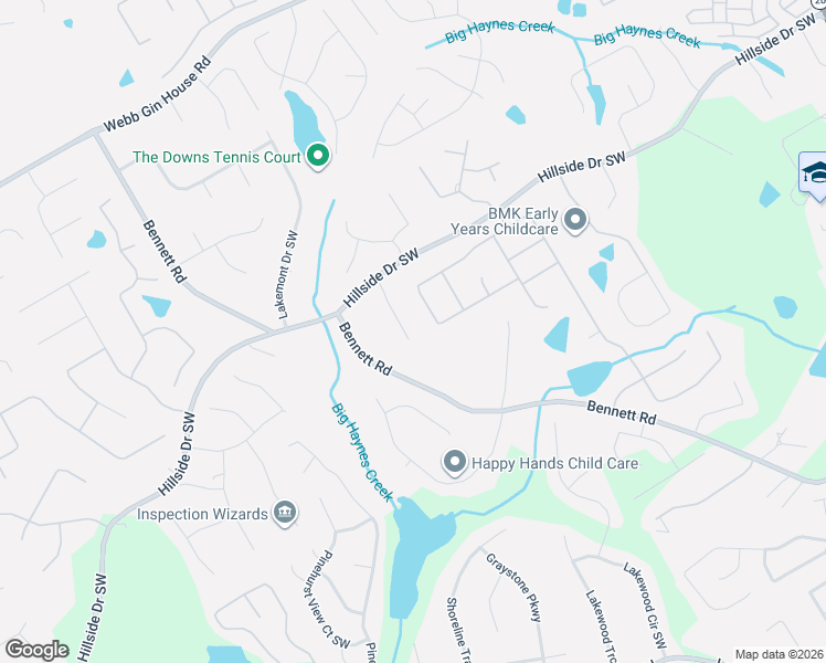 map of restaurants, bars, coffee shops, grocery stores, and more near 1646 Woodsong Court Southwest in Grayson