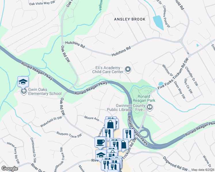 map of restaurants, bars, coffee shops, grocery stores, and more near 561 Hilton Avenue in Lawrenceville