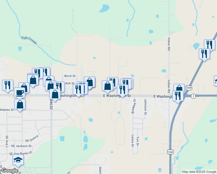 map of restaurants, bars, coffee shops, grocery stores, and more near 2102 Hummingbird Lane in Idabel