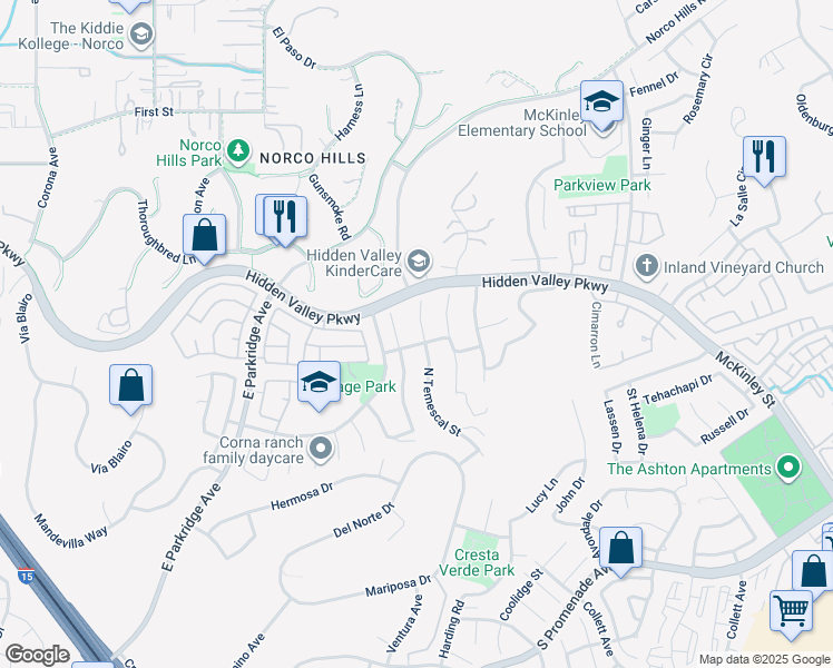 map of restaurants, bars, coffee shops, grocery stores, and more near 918 Temescal Circle in Corona