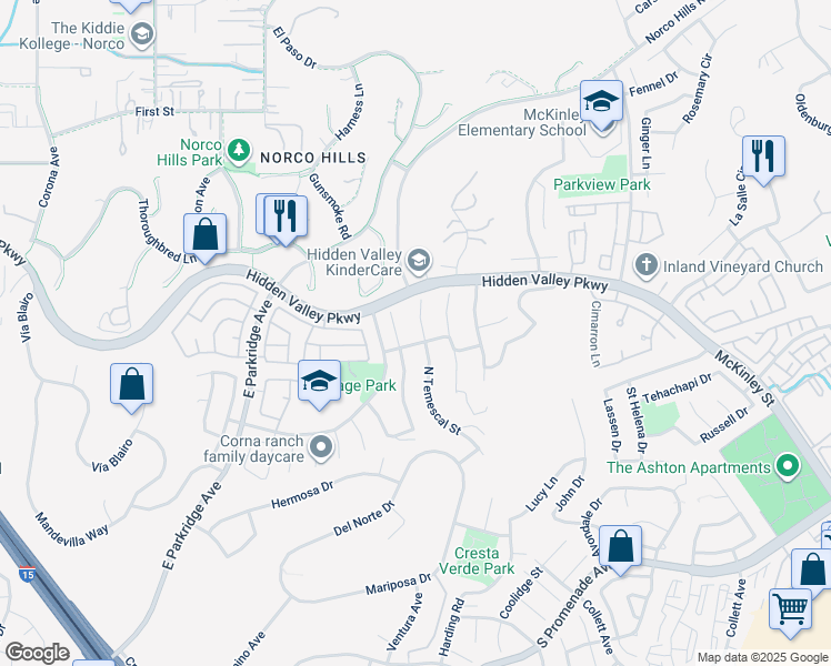 map of restaurants, bars, coffee shops, grocery stores, and more near 918 Temescal Circle in Corona
