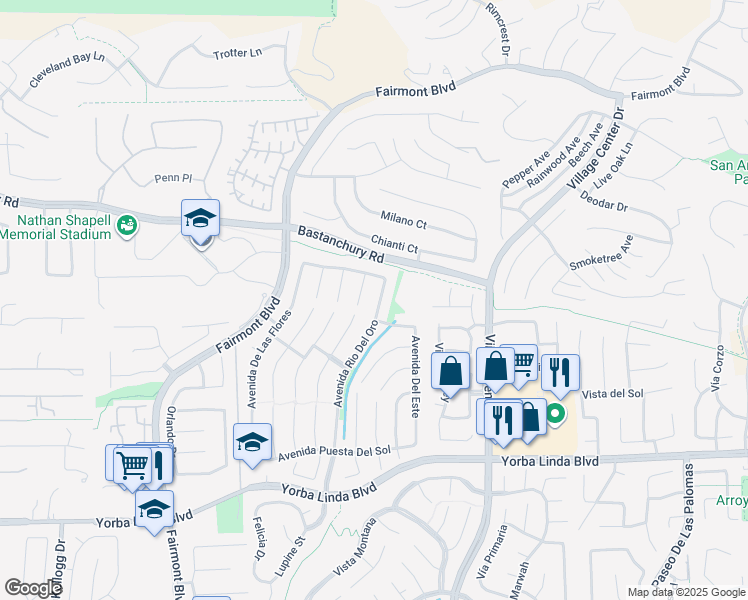 map of restaurants, bars, coffee shops, grocery stores, and more near 4371 Avenida Rio Del Oro in Yorba Linda