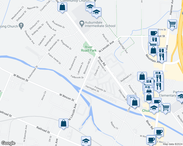 map of restaurants, bars, coffee shops, grocery stores, and more near 1028 Snapdragon Court in Corona