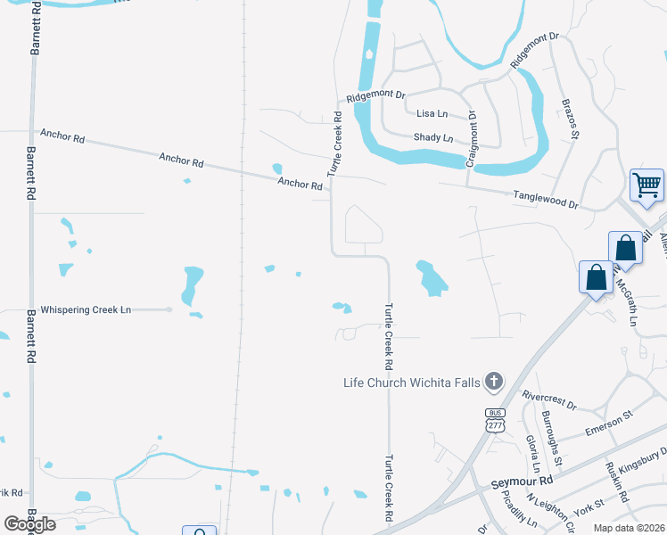 map of restaurants, bars, coffee shops, grocery stores, and more near 1802 Turtle Creek Rd in Wichita Falls