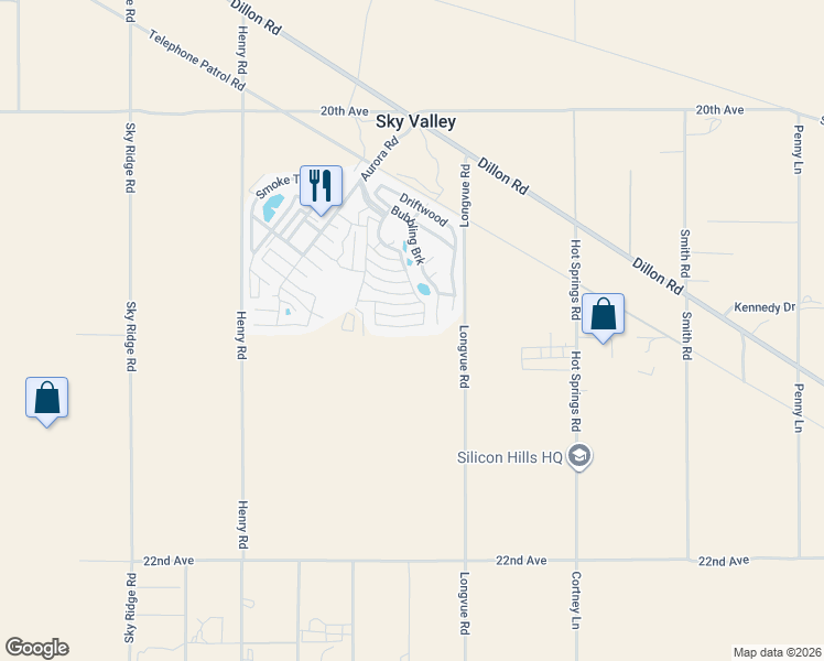 map of restaurants, bars, coffee shops, grocery stores, and more near Cotton Way Street in Desert Hot Springs