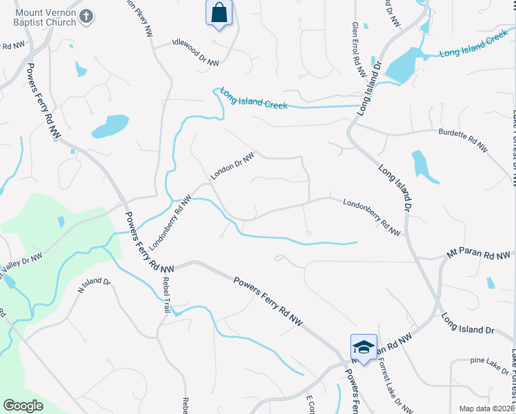 map of restaurants, bars, coffee shops, grocery stores, and more near 453 Londonberry Road Northwest in Atlanta