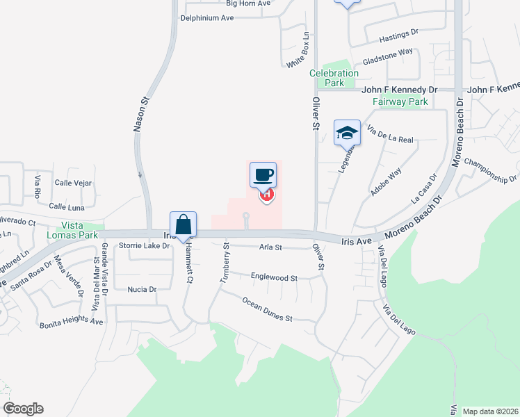 map of restaurants, bars, coffee shops, grocery stores, and more near 27300 Iris Avenue in Moreno Valley